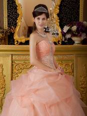 Orange Pink Dress to Quinceanera Party With Embroidery Bodice