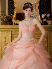 Orange Pink Dress to Quinceanera Party With Embroidery Bodice