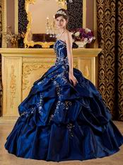 Dark Blue Appliqued Floor Length Quinceanera Dress Gown