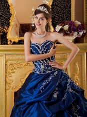 Dark Blue Appliqued Floor Length Quinceanera Dress Gown