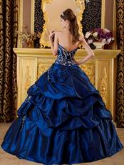 Dark Blue Appliqued Floor Length Quinceanera Dress Gown