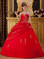 Dark Red Applique Emberllish Quinceanera Dress Custom Made