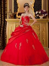 Dark Red Applique Emberllish Quinceanera Dress Custom Made