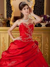 Dark Red Applique Emberllish Quinceanera Dress Custom Made