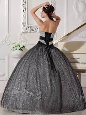 Silver Black Sequined Fabric Prom Quinceanera Dance Dress