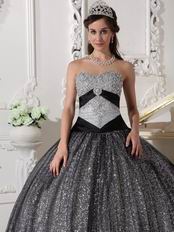 Silver Black Sequined Fabric Prom Quinceanera Dance Dress