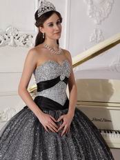 Silver Black Sequined Fabric Prom Quinceanera Dance Dress