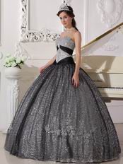 Silver Black Sequined Fabric Prom Quinceanera Dance Dress