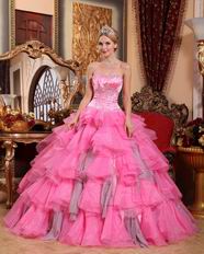 Layers Organza Skirt Winter Quincaenera Dress Hot Pink