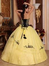 Yellow Embroidery Quinceanera Gown With Handmade Flowers