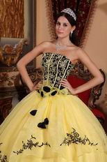 Yellow Embroidery Quinceanera Gown With Handmade Flowers