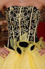 Yellow Embroidery Quinceanera Gown With Handmade Flowers