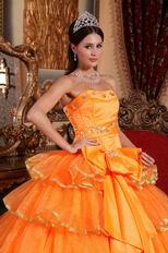 Layers Orange Skirt Quinceanera Dress With Bowknot Decorate