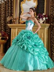 Turquoise Blue Quinceanera Dress With Hand Made Flowers