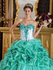 Turquoise Blue Quinceanera Dress With Hand Made Flowers