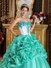 Turquoise Blue Quinceanera Dress With Hand Made Flowers