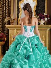 Turquoise Blue Quinceanera Dress With Hand Made Flowers