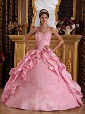 Spaghetti Straps Pink Quinceanera Dress With Applique