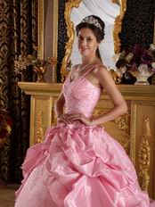 Spaghetti Straps Pink Quinceanera Dress With Applique