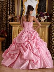 Spaghetti Straps Pink Quinceanera Dress With Applique