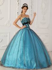 Pretty Dotted Tulle Fabric Prom Ball Gown With Black Applique