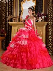 Single Shoulder 2014 Multi-Color Layers Skirt Quinceanera Gown