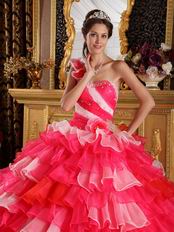 Single Shoulder 2014 Multi-Color Layers Skirt Quinceanera Gown