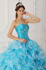 Sweet Heart Ruffled Cascade Skirt Aqua Quinceanera Dress Online