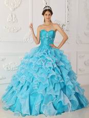 Sweet Heart Ruffled Cascade Skirt Aqua Quinceanera Dress Online