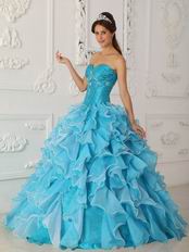 Sweet Heart Ruffled Cascade Skirt Aqua Quinceanera Dress Online