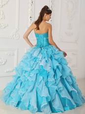 Sweet Heart Ruffled Cascade Skirt Aqua Quinceanera Dress Online