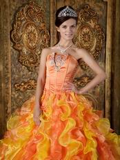 Yellow And Orange Contrast Cascade Skirt Quinceanera Ball Dress