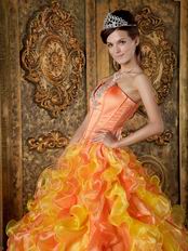 Yellow And Orange Contrast Cascade Skirt Quinceanera Ball Dress