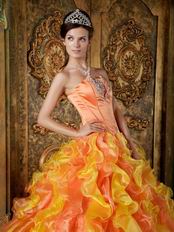 Yellow And Orange Contrast Cascade Skirt Quinceanera Ball Dress