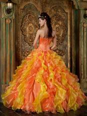 Yellow And Orange Contrast Cascade Skirt Quinceanera Ball Dress