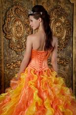 Yellow And Orange Contrast Cascade Skirt Quinceanera Ball Dress