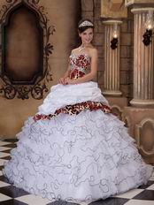 Cascade Skirt White Quinceanera Dress With Leopard Fabric