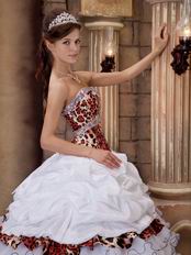 Cascade Skirt White Quinceanera Dress With Leopard Fabric