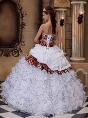 Cascade Skirt White Quinceanera Dress With Leopard Fabric