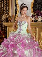 Fuchsia and Apple Green Cascade Quinceanera Dress Top Designer