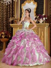 Fuchsia and Apple Green Cascade Quinceanera Dress Top Designer