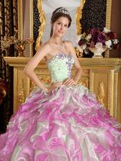 Fuchsia and Apple Green Cascade Quinceanera Dress Top Designer