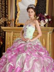 Fuchsia and Apple Green Cascade Quinceanera Dress Top Designer