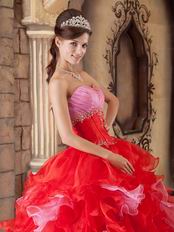 Interphase Pink And Scarlet Ruffles Skirt Dress Quinceanera Party