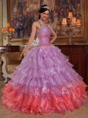 Lilac And Hot Pink Contrast Color Fashion Halter Quinceanera Dress