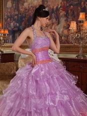 Lilac And Hot Pink Contrast Color Fashion Halter Quinceanera Dress