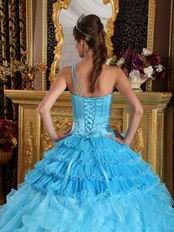 Aqua Gradient Fading Color Quinceanera Dress One Shouler Style