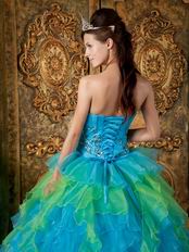 Azure With Spring Green Contrast Layers Skirt Quinceanera Dress