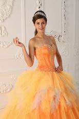 Pretty Orange Tulle Floor Length Quinceanera Ball Dress Cheap