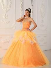 Pretty Orange Tulle Floor Length Quinceanera Ball Dress Cheap